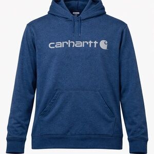 Carhartt Hoodie Mens Size XL Blue Spellout Workwear Relaxed Fit Logo Midweight